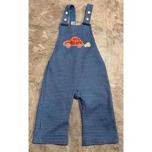 Vintage Carter's Overalls 18M Blue Check Car Appliqué 70's Made in USA 23–26 lbs